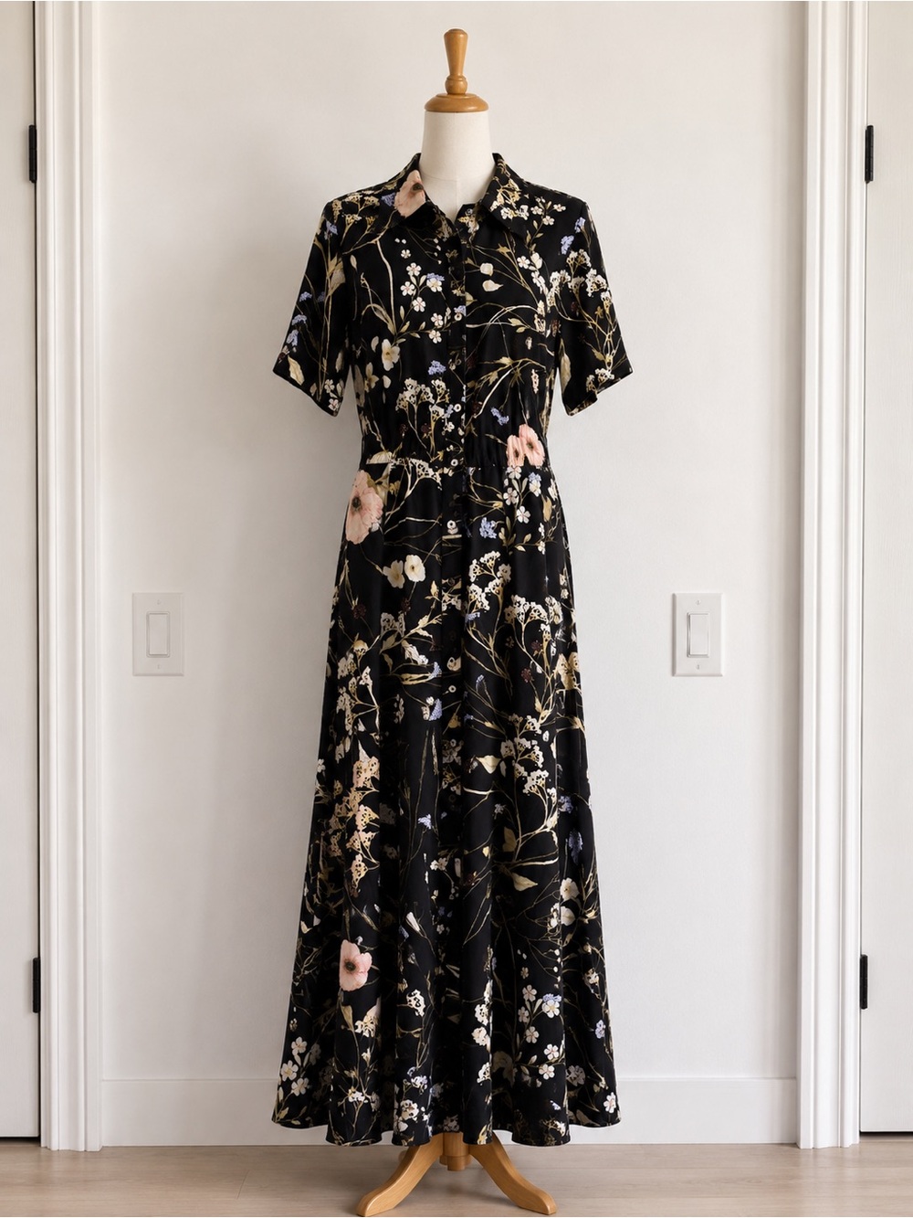 H&M Black Maxi Dress with Pink and Cream Floral Print